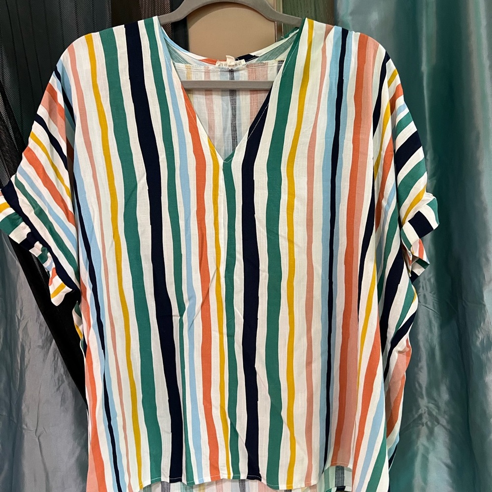 JODIFL Orange and Green Dolman Sleeve Blouse